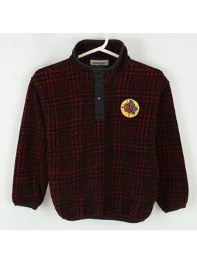 Obermeyer Kids Small Red & Black Plaid Fleece 1/4 Snap Pullover Jacket